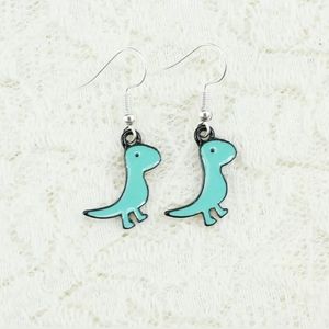 New Blue Baby Dinosaur Silver Hook Enamel Earrings